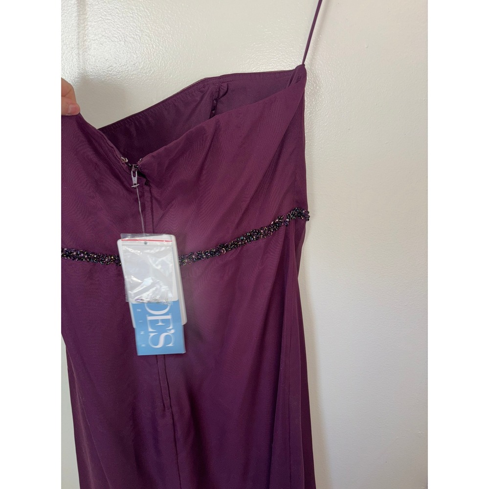 Vintage Deadstock Y2K Bridesmaid Dress Eggplant Beaded Strapless Ruffle Sz 14 - Picture 8 of 13
